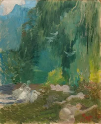Siesta, noin 1890-1920 (öljy kartongille)