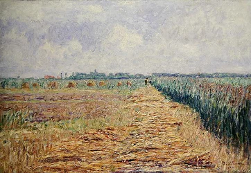 Tasainen hollantilainen maisema kesätaivaan alla kirkkaiden valkoisten pilvien alla, n. 1890 (öljy kankaalle)