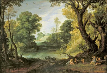 Maisema, jossa on nymfejä ja satyyreja, 1623
