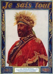 Muotokuva Etiopian Negusista, Menelik II (1844-1913), kuvitus Je Sais Tout -lehdestä, n. 1900
