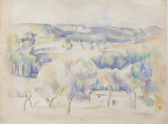 Talo ja lehto, n. 1890 (kynä ja akvarelli paperilla)
