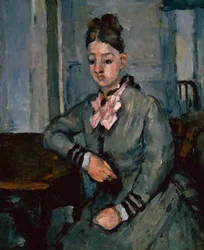 Madame Cezanne nojaa pöydälle, n. 1873 (öljy kankaalle)