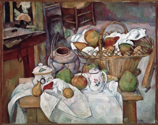 Keittiön pöytä tai Still-life with Basket - öljy kankaalle