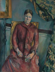 Madame Cézanne Hortense Fiquet, 1850-1922 punaisessa mekossa, 1888-90.