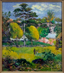 Maisema voi olla Tahiti. Paul Gauguinin (1848-1903) maalaus 1901 Su. 0,76x0,65 m Pariisi, Musee de l