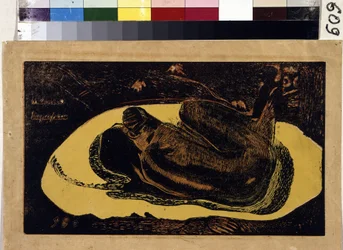 Manao Tupapau (Kuolleiden henki valvoo). Kaiverrus Paul Gauguin (1848-1903)
