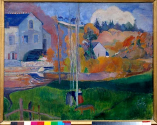 Maisema Bretagnen tehdas David (maisema Bretagnen mylly David) Paul Gauguinin maalaus (1848-1903)