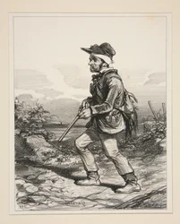 Herra Gontard (du Clos-Gorju), suurmaanomistaja, vaalikelpoinen äänestäjä, metsästämässä aamunkoitosta lähtien (sarjasta "Aikalais tyyppejä")