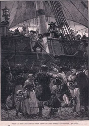 Kohtaus Darienin retkikunnan Leithin lähdöstä 1698 jKr (litho)