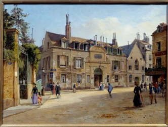 Näkymä entisestä Pie-sairaalasta rue Lacepedellä Pariisissa Victor Dargaudin maalaus (n. 1850-n. 1913) 1904 Su. 0,24 x 0,38 m Pariisi, Musee Carnavalet