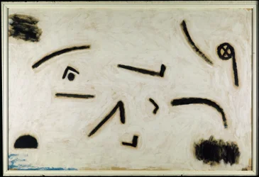 Nimetön (kyltit mustalla taustalla), C.1940 (väri ja liima paperille)