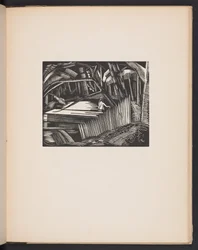 Dark Lake, kuvitus kirjasta "Places. 7 vedosta, jotka on jäljennetty Paul Nashin suunnittelemista ja kaiverretuista puupiirroksista, sekä kuvituksia proosassa". Lontoo, William Heinemann, etusivu