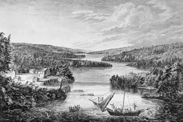 Näkymä Miramichista, ranskalaisesta asutuksesta St Laurencen lahdella, 1760