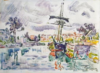 Purjevene laiturilla, 1920-luku.