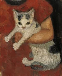 Kissa lapsen käsivarrella. Noin 1903