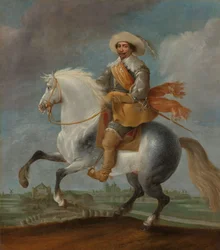 Prinssi Frederik Hendrik hevosen selässä Hertogenboschin linnoitusten ulkopuolella, 1629