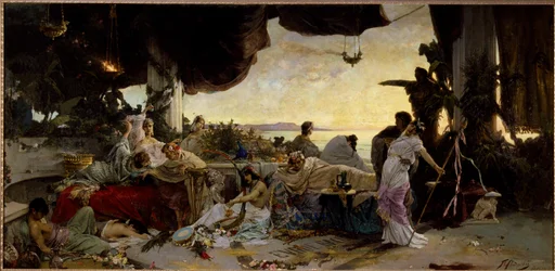 "Roomalaiset orgiat". Irstailukohtaus antiikin Roomassa - 1883, mitat 136 x 279 cm, Venäjän valtiollinen historian ja arkkitehtuurin ulkoilmamuseo, Novgorodin kreml, Novgorod