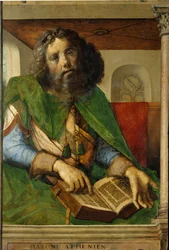 Muinaisen Kreikan filosofin Platonin (428-348 eKr.) muotokuva. (h s/puu 1,01 x 0,69) Berruguete Pedron (1450-1504) maalaus.