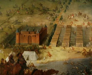 Kolmikymmenvuotinen sota : Diedenhofenin taistelu vuonna 1639, kun liigan kenraali kreivi Piccolomini kukisti ranskalaiset joukot ...