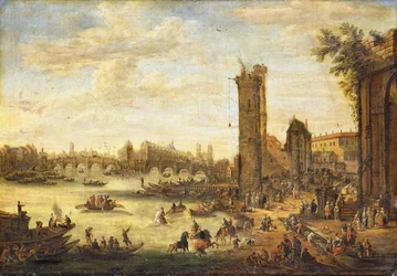 Näkymä Pariisista kohti Ile de la Citea ja Pont Neufia, 1671-77