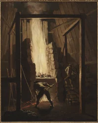Falunin kuparivalimon sisustus (mokka) - Falunin kuparivalimon sisustus, kirjoittanut Hillestroem, Pehr (1732-1816). Öljy kankaalle