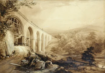 Quakers Yard Viaduct, n. 1840 (kynä ja pesu paperille)