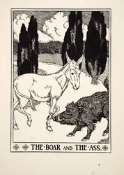 The Boar and the Ass, julkaisusta A Hundred Fables of Aesop, pub.1903