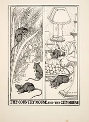 Maalaishiiri ja kaupungin hiiri, julkaisusta A Hundred Fables of Aesop, pub.1903