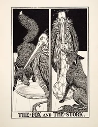 Kettu ja haikara, julkaisusta A Hundred Fables of Aesop, pub.1903