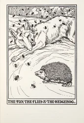 Kettu, kärpäset ja siili, teoksesta Fontaine Fables, pub. 1905