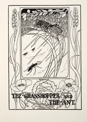 Heinäsirkka ja muurahainen, teoksesta Fontainen taruja, pub. 1905