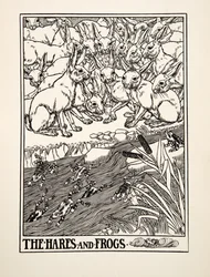 Jänikset ja sammakot, julkaisusta A Hundred Fables of Aesop, pub.1903