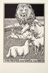 Hieho, vuohi ja lammas, teoksesta Fontaine Fables, pub. 1905