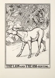 Leijonan ja aasin metsästys, Fontainen taruista, pub. 1905