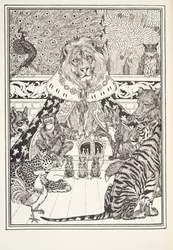 Leijona ja hänen kumppaninsa, etukuva, teoksesta Fontaine Fables, pub. 1905