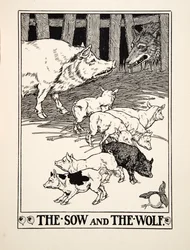 Emakko ja susi, teoksesta A Hundred Fables of Aesop, pub.1903 (kaiverrus)