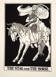 The Stag and the Horse, julkaisusta A Hundred Fables of Aesop, pub.1903 (kaiverrus)