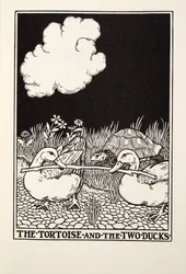 Kilpikonna ja kaksi ankkaa, teoksesta Fontaine Fables, pub. 1905