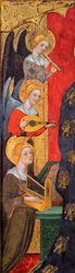 Madonna muusikkoenkelien ympäröimänä - Yksityiskohta enkeleistä - Madonna musiikkia soittavien enkelien kanssa (yksityiskohta) - Pere Serran maalaus (toimii noin 1357-1406), noin 1380 - Tempera taulussa - Museu Nacional d