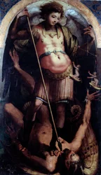 St Michael, keskuspaneeli (öljy puulle, n. 1535)