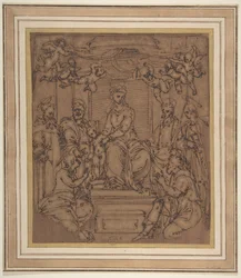 Neitsyt ja lapsi valtaistuimella Saint Anthony Abbot, Saint Peter, Saint Paul..., 1522-23.