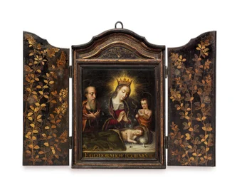 Portugalilaisten jesuiitojen tilaama kannettava kristillinen pyhäkkö (Seigan) (öljy kuparilla).