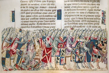 Royal 20 D. I f.221v Expedition of Xerces, kuva Faits des Romainsista, n. 1340 (vellum)