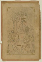 Dervishien kokoontuminen, 1600-luvun puoliväli (muste ja vaalea pesu paperille)