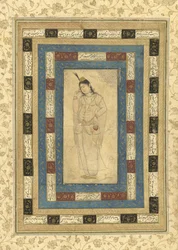 Seisova nainen, Isfahan, noin 1620-25 (muste, peittävä wc ja kulta paperille).