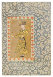 Nuori, jolla on viinikuppi, Safavid Isfahan (läpinäkymättömät pigmentit kullalla korostettuina paperilla)