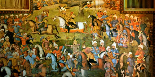 Taher-Abadin taistelu tai Mervin taistelu Shah Ismail I:n voitolla Muhammad Shaybani Khanista, vastaanottosali, Chehel Sotun, 1647