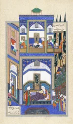 Mihrab kuulee Rudabehin mielettömyydestä, noin 1500-1540-luvut
