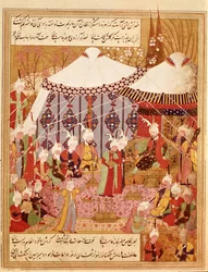 Or.1359 fol. 35 v. Sultan Bayazid Timurin vangitsema, 1402 Zafarnamasta 1533 (muste vellum)