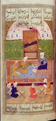 Tai 1216 f.135r Laila ja Majnum koulussa, Nizamin "Khamsasta"